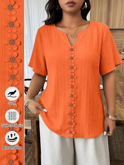 Weeklong Blusa holgada de manga corta con volantes y patchwork floral para mujer talla grande, estilo chic primavera/verano