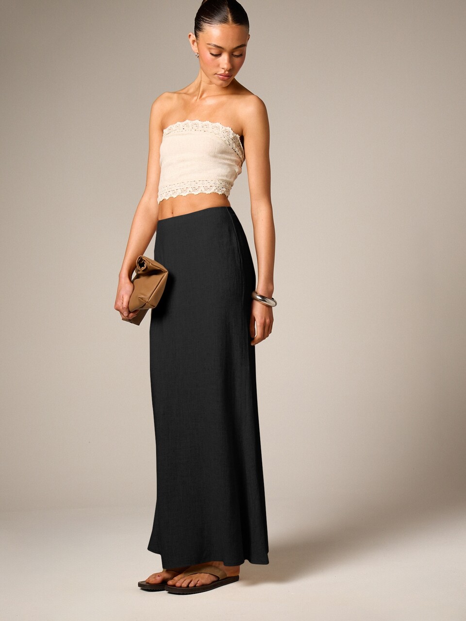 AiiRZ Linen Maxi Skirt Elegant Floor Length A-Line Silhouette Summer Vacation Boho Chic Casual Style
