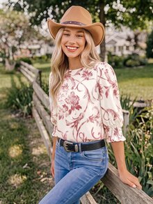 Coeurva Women's Round Neck Mid-Sleeve Loose Casual Shirt,Pink Top - Pink - View 6