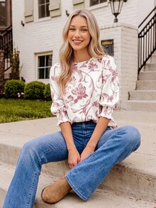 Coeurva Women's Round Neck Mid-Sleeve Loose Casual Shirt,Pink Top - Pink - View 9