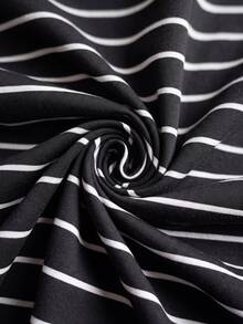 Coeurva Summer Long Sleeve Striped Print Drop Shoulder Tee Casual - Black - View 9