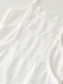 6件組 Young Girl' 基本款甜美簡約多色蕾絲飾邊細肩帶背心與三角內褲套裝 女童棉質短褲 6t 夏季秋季 - 白色 - 查看 3