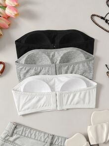 SHEIN Tween女孩簡約舒適親膚加厚無肩帶胸墊內衣3件組 白色四季款 - 彩色 - 查看 2