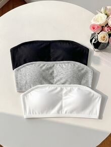 SHEIN Tween女孩簡約舒適親膚加厚無肩帶胸墊內衣3件組 白色四季款 - 彩色 - 查看 6