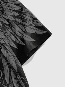 ROMWE MEN Goth Men's Printed Loose Fit Short Sleeve T-Shirt - Black - View 5
