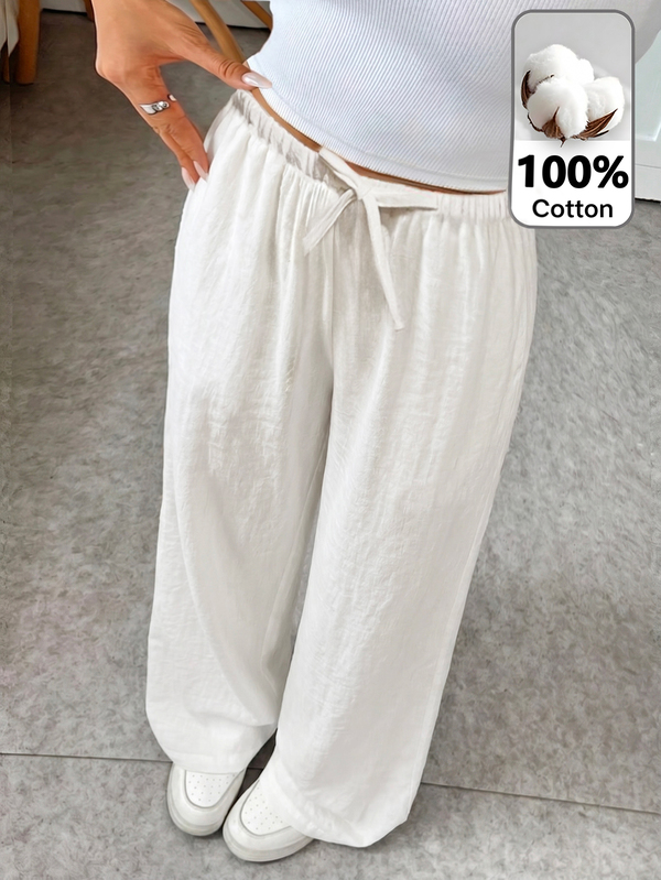 SHEIN Tween Mädchen Alltagskleidung Lässig Basic Elastischer Bund Weiße Weite Hose, Schulanfang