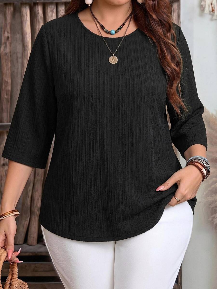 EMERY ROSE Camisa de tela texturizada negra talla grande otoño - Negro - Ver 1