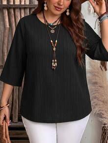 EMERY ROSE Camisa de tela texturizada negra talla grande otoño - Negro - Ver 3