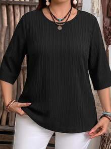 EMERY ROSE Camisa de tela texturizada negra talla grande otoño - Negro - Ver 4