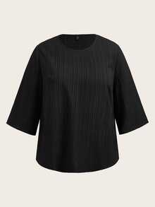 EMERY ROSE Camisa de tela texturizada negra talla grande otoño - Negro - Ver 5