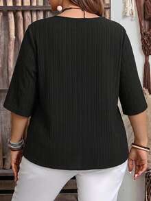 EMERY ROSE Camisa de tela texturizada negra talla grande otoño - Negro - Ver 2