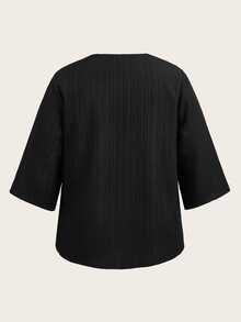 EMERY ROSE Camisa de tela texturizada negra talla grande otoño - Negro - Ver 6
