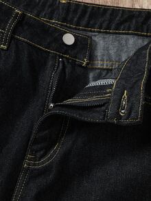 Manfinity Joysei Streetwear Retro Fashion Versatile Distressed Back Pocket Letter Print Design Loose Straight Wide Leg Casual Denim Jeans (Belt And Accessories Not Included) - Black - View 9