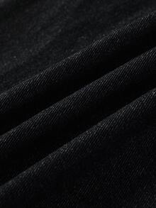 Manfinity Joysei Streetwear Retro Fashion Versatile Distressed Back Pocket Letter Print Design Loose Straight Wide Leg Casual Denim Jeans (Belt And Accessories Not Included) - Black - View 4