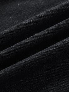 Manfinity Joysei 男款口袋鈕扣街頭風刺繡設計寬鬆寬腿牛仔長褲 - 黑色 - 查看 6