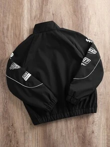 Manfinity Joysei Men's Printed Casual Long Sleeve Outdoor Windbreaker Jacket, Long Sleeve Racing Jacket - Black - View 2