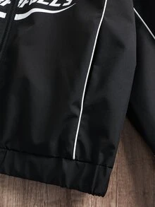 Manfinity Joysei Men's Printed Casual Long Sleeve Outdoor Windbreaker Jacket, Long Sleeve Racing Jacket - Black - View 3