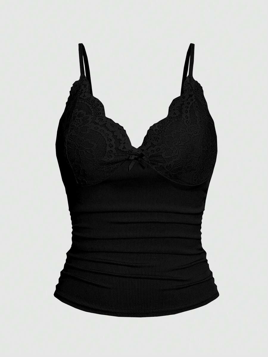 HueRush Lace Spaghetti Strap Women's Camisole - Black - View 1