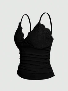 HueRush Lace Spaghetti Strap Women's Camisole - Black - View 3