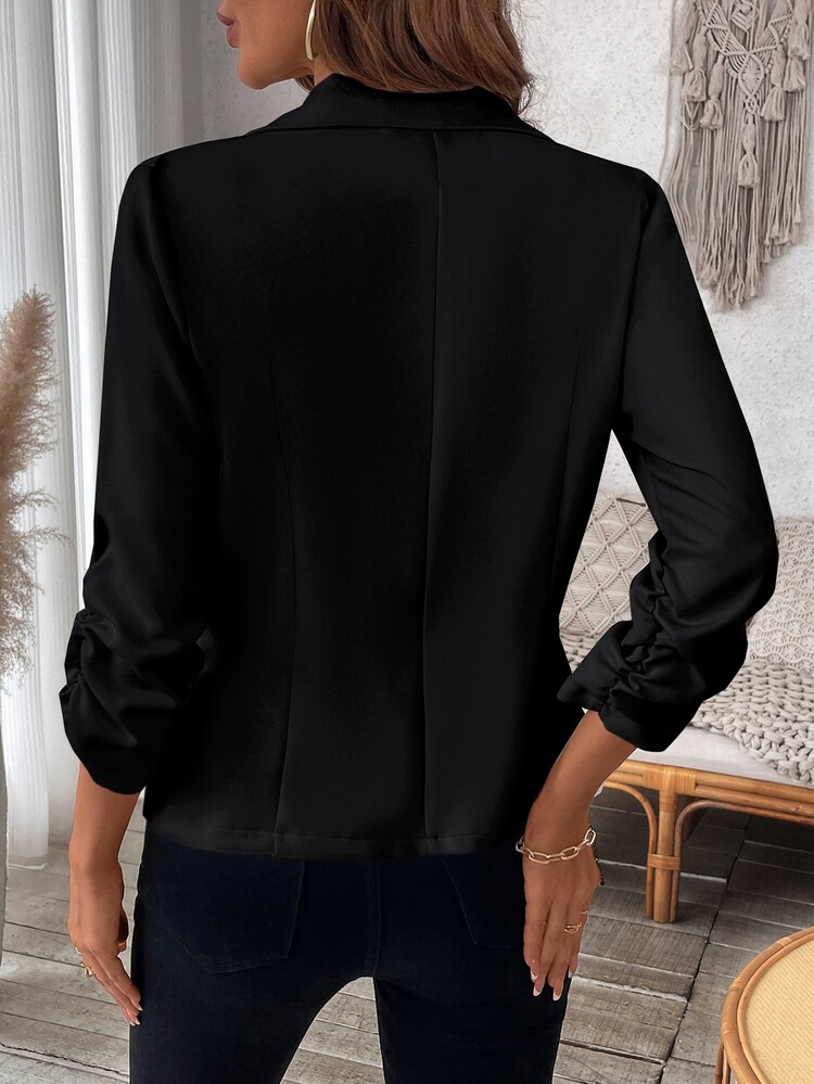 EMERY ROSE SHEIN Clasi Solid Color Casual Jacket With Gathered Cuffs, Spring & Autumn,Teacher Outfits For Women - Black - View 2