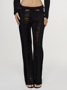 MUSERA Distressed Fringed Knitted Loose Coord Trouser Sexy Evening Festival Holiday Unscripted - Black - View 2