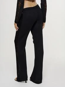 MUSERA Distressed Fringed Knitted Loose Coord Trouser Sexy Evening Festival Holiday Unscripted - Black - View 4