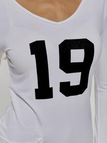 MUSERA V Plunge Front Graphic Number Print Pocket Detail Long Sleeve Mini Dress Sexy Evening Holiday Festival Unscripted - White - View 6