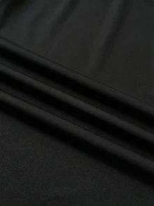 SHEIN 少女款海军蓝白领针织休闲撞色修身短款上衣，带小号Logo刺绣 - 黑與白 - 查看 5