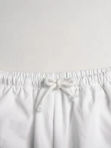 SHEIN 青少年女孩/青少年女孩編織黑白拼接寬鬆休閒拼接抽繩寬腿運動長褲 - 黑與白 - 查看 7