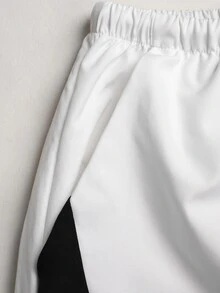 SHEIN 青少年女孩/青少年女孩編織黑白拼接寬鬆休閒拼接抽繩寬腿運動長褲 - 黑與白 - 查看 5