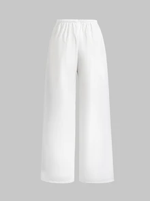 SHEIN 青少年女孩/青少年女孩編織黑白拼接寬鬆休閒拼接抽繩寬腿運動長褲 - 黑與白 - 查看 2