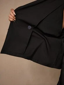 SHEIN BAE CURVE Plus Size Black Short Trench Coat With Belt Waist - Black - View 8