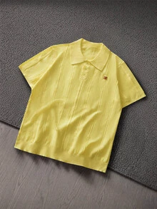 Mainfolk 男士針織彈性修身短袖 Polo 衫，適合夏季與日常穿著，早午餐、婚禮，淺黃色休閒款 - 黃色 - 查看 2