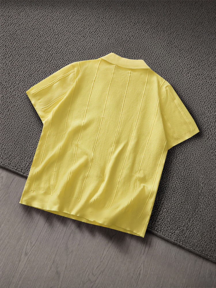 Mainfolk Men's Knitted Stretch Slim Fit Short Sleeve Polo Shirt, Suitable For Summer And Daily Wear Brunch Wedding Pale Yellow Casual - Yellow - View 3