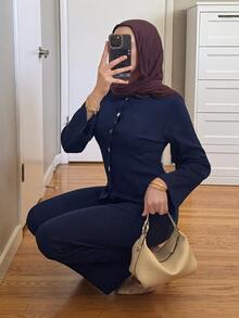 Solavon Set Kasual Wanita: Kardigan Rajut Lengan Panjang Kancing Tunggal dan Celana Rajut - Biru - View 2
