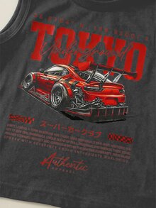 SHEIN 2件組男嬰街頭風可愛百搭針織汽車圖案印花背心 & 牛仔短褲套裝，背心套裝，牛仔套裝，賽車套裝 - 彩色 - 查看 5