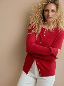 MOTF PREMIUM WOMEN'S AUTUMN/WINTER MINIMALIST SOLID COLOR SINGLE-BREASTED CARDIGAN - Red - View 6