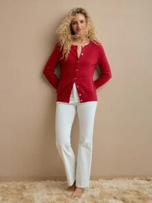 MOTF PREMIUM WOMEN'S AUTUMN/WINTER MINIMALIST SOLID COLOR SINGLE-BREASTED CARDIGAN - Red - View 4