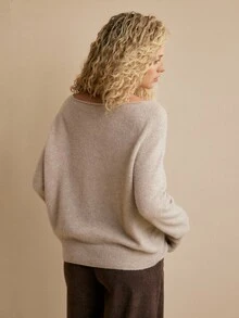 MOTF PREMIUM CASHMERE BOAT NECK RAGLAN SLEEVE SWEATER - Khaki - View 3