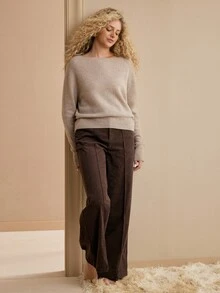 MOTF PREMIUM CASHMERE BOAT NECK RAGLAN SLEEVE SWEATER - Khaki - View 4