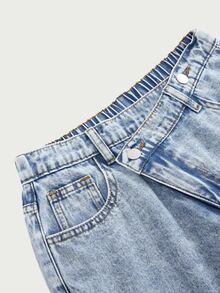 SHEIN Teen Girl Y2k Light Blue Irregular Waist-Length Loose Jeans Halloween And Black To School - Blue - View 5