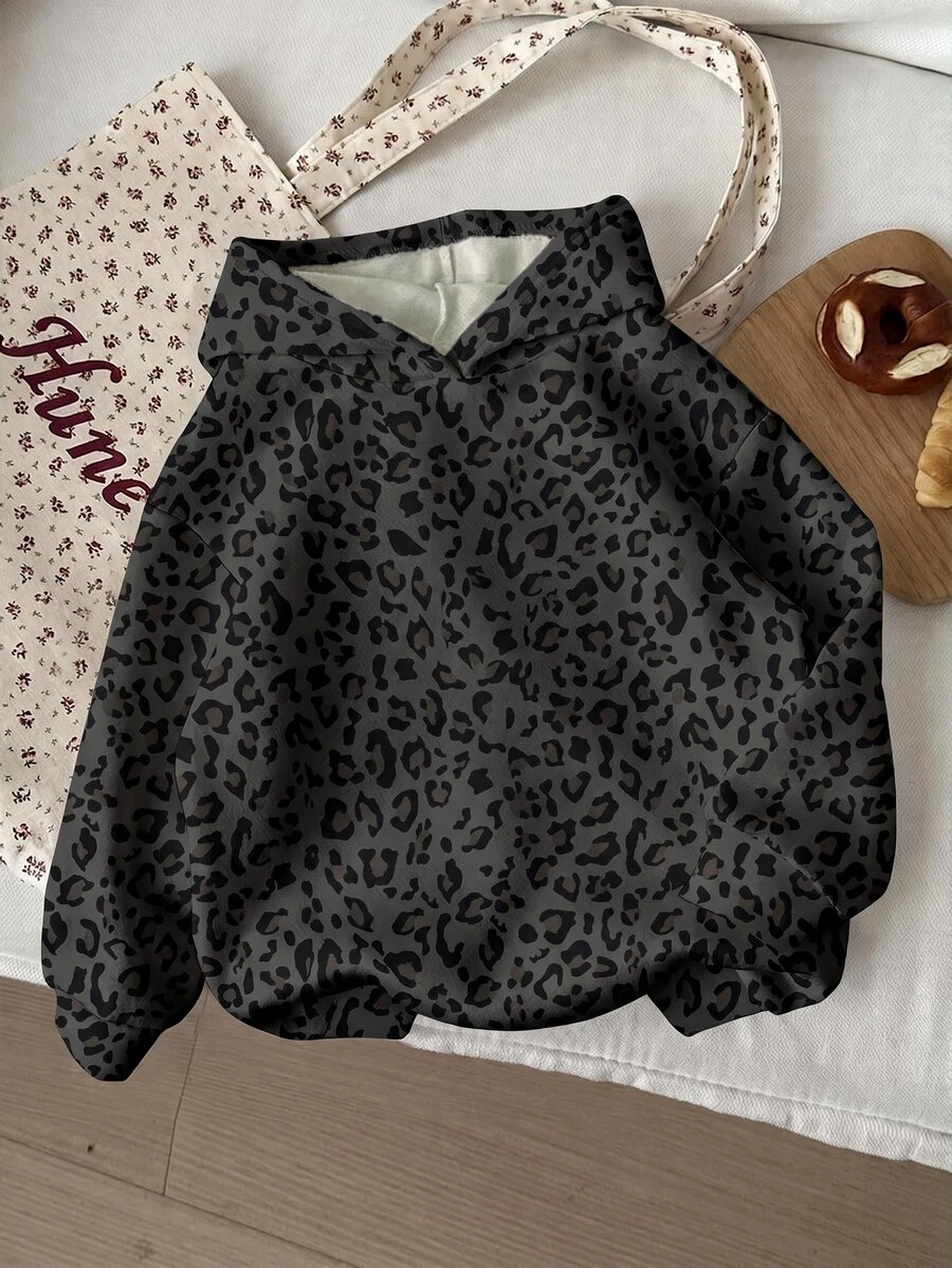 Tween Girl Vintage American Style Leopard Print, Tween Girl Casual Oversized Long Sleeve Sweatshirt Suitab - White - View 1