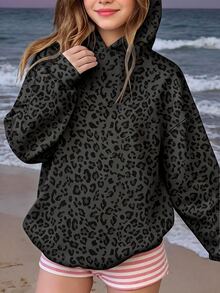 Tween Girl Vintage American Style Leopard Print, Tween Girl Casual Oversized Long Sleeve Sweatshirt Suitab - White - View 4