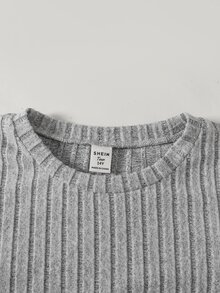SHEIN Girlism 青少年女孩休閒簡約舒適藍白配色短袖T恤與摺腰長褲套裝 - 灰色 - 查看 5