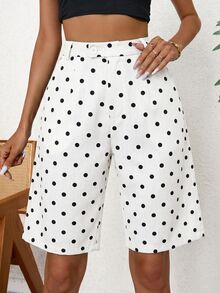 Aveloria Modichic Women's Polka Dot Pocket Casual Versatile Daily Travel Blazer Shorts - Black and White - View 6