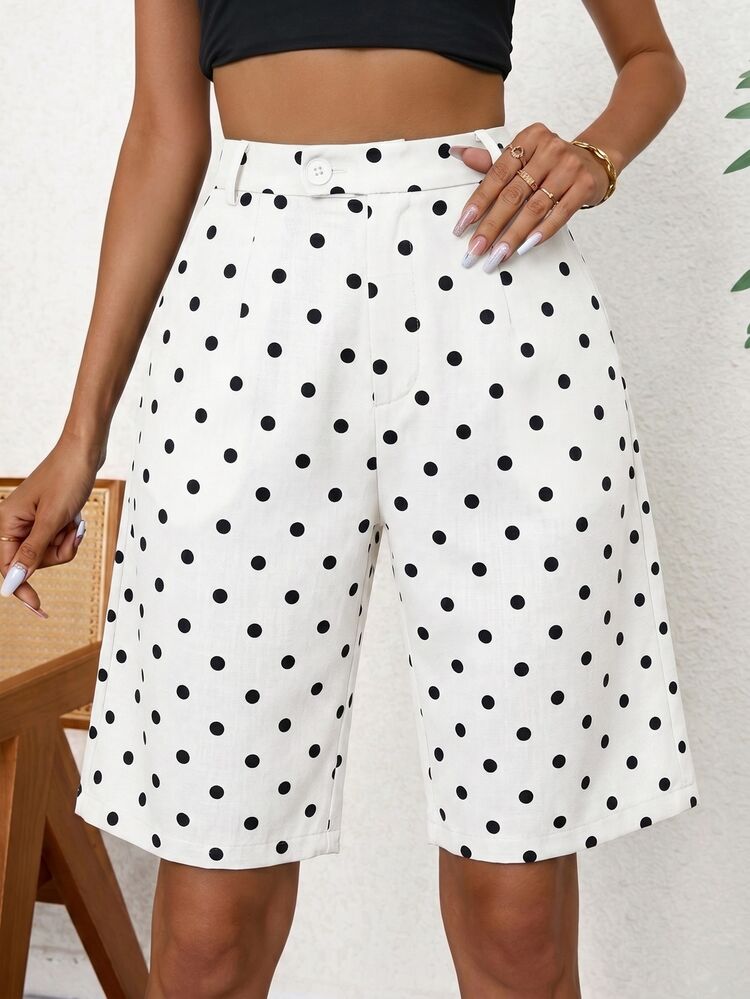 Aveloria Modichic Women's Polka Dot Pocket Casual Versatile Daily Travel Blazer Shorts - Black and White - View 6