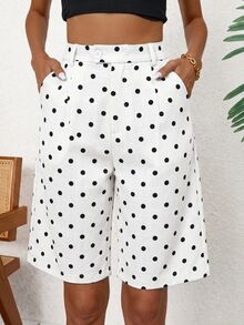 Aveloria Modichic Women's Polka Dot Pocket Casual Versatile Daily Travel Blazer Shorts - Black and White - View 3