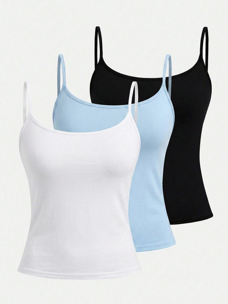 Teen Girls Casual Minimalist 2 Pieces Tank Top Set, Suitable For Summer - Multicolor - View 3