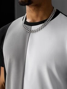 SLATEMANN Men's Minimalist Versatile Colorblock Crew Neck Short Sleeve T-Shirt - Black - View 6