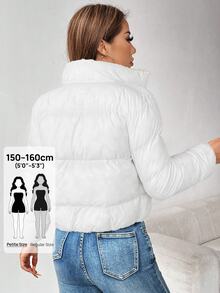 SHEIN PETITE معطف مبطن بغطاء رأس قابل للعكس بسحاب للنساء، جاكيت أبيض في الخريف/الشتاء، للنساء الصغيرات - أبيض - مشاهدة 2